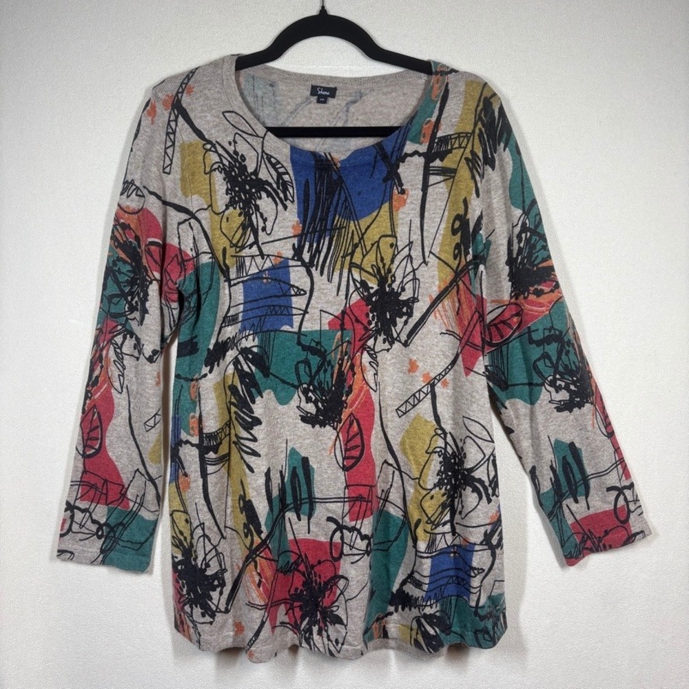 Shana Women Abstract Wool Blend Knit Sweater Tunic Sm Lightweight Art to Wear